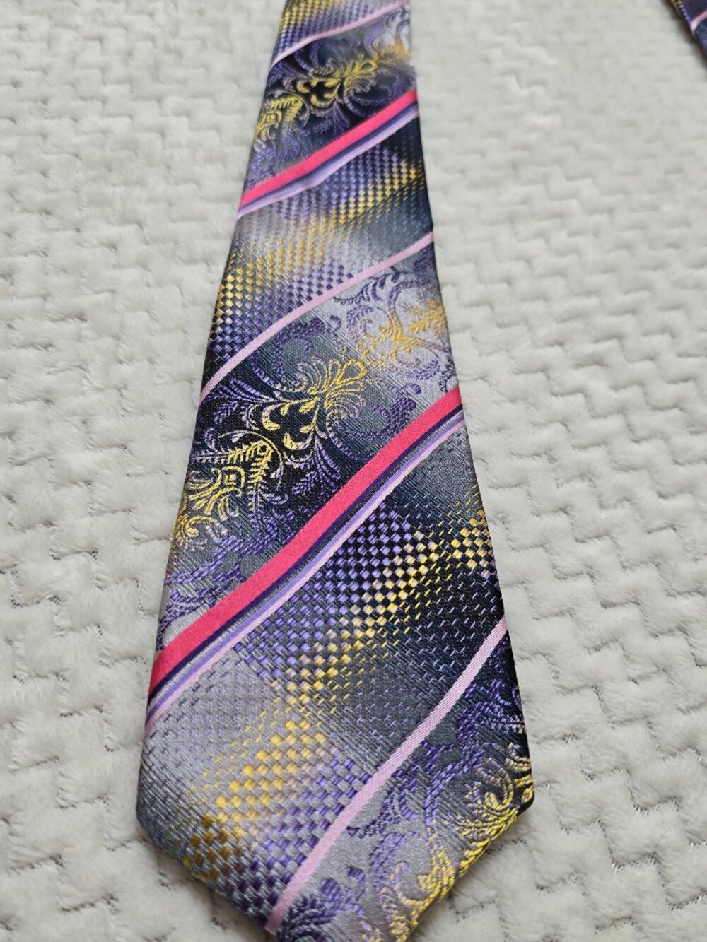 Vintage Carolina Bay Men’s Tie – Purple Gold Pink Woven Striped Floral Geometric